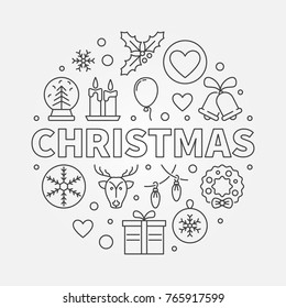 Christmas round vector linear symbol. Xmas minimal illustration in thin line style