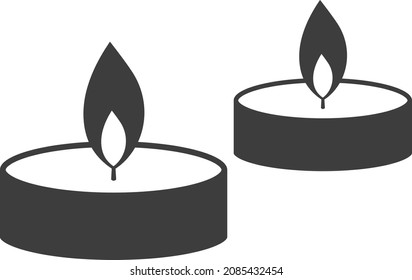 Christmas round wax candle in a flat candlestick. The symbol of Christmas in flat black. Vector image isolated on a white background.