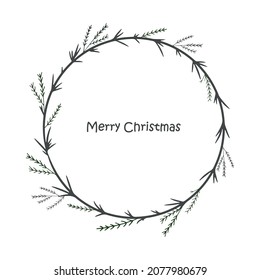 Christmas round wreath. Spruce wreath. Vector illustration. Hand drawing. Merry Christmas.