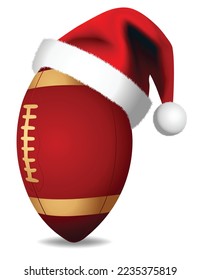 Christmas rugby ball and Santa Claus Hat - American football Sport Ball concept - Isolated on white Background - Vector new