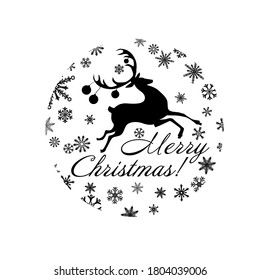 Christmas running deer with snowflakes. Merry Christmas. Vector illustration