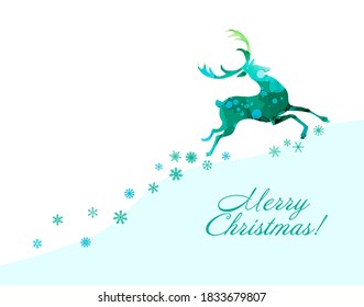 Christmas running deer with snowflakes. Merry Christmas. Vector illustration