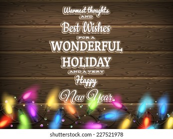 Christmas rustic background - vintage planked wood with lights and free text space. EPS 10 vector file included