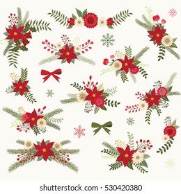 Christmas Rustic Flowers. Christmas Floral collections.Vector illustrator.