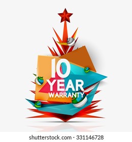 Christmas sale, 10 year warranty label. Holiday tag with reflection. Vector illustration