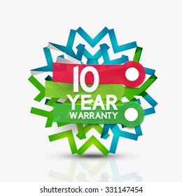 Christmas sale, 10 year warranty label. Holiday tag with reflection. Vector illustration
