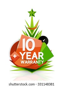 Christmas sale, 10 year warranty label. Holiday tag with reflection. Vector illustration