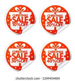 Christmas sale 10,20,30,40 percent stickers with box.Vector illustration