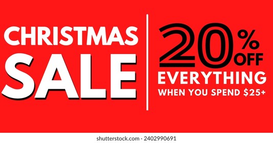 Christmas Sale 20% off everything, when you spend $25+, advertising and marketing Graphic resources