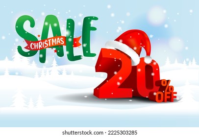 Christmas sale for 20% off template. Christmas seasonal promo template with 25% off. 