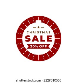 christmas sale 20 percent off circle red color eps vector badge banner