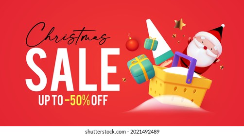 Christmas Sale. 3D design for season offer. Canta Claus character.