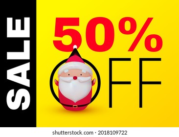 Venta de Navidad. Diseño 3D de renderización para la oferta de temporada. Caracter de Canta Claus.