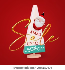 Christmas Sale. 3D render design for season offer. Canta Claus character.