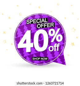 Christmas Sale, 40% off, speech bubble banner design template, Xmas discount, special offer, vector illustration