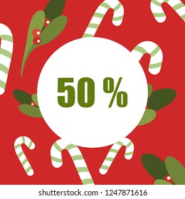 Christmas Sale 50 - Mistletoe Labels vector illustration flat