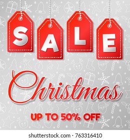 Christmas Sale - up to 50% off. Banner with snowflakes. Vector.