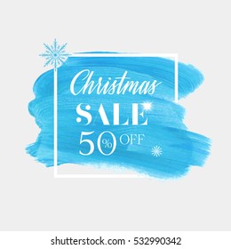 Christmas sale 50% off sign over abstract brush painted background vector illustration. Perfect design for labels, banners or gift cards.