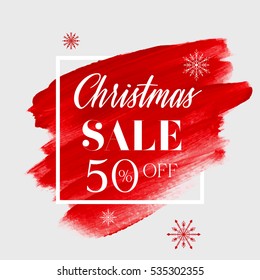 Christmas sale 50% off sign over abstract brush painted background vector illustration. Perfect design for labels, banners or gift cards.