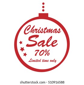 Christmas sale 70% limited time only. Cartoon illustration of christmas ball 