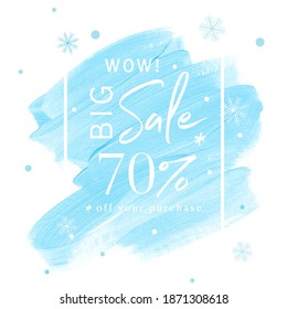 Christmas Sale 70% off sign over painted art brushed watercolor background, vector illustration. Perfect winter design for shop labels or banners.