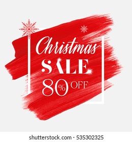 Christmas sale 80% off sign over abstract brush painted background vector illustration. Perfect design for labels, banners or gift cards.