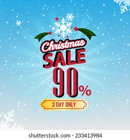 Christmas Sale 90 Percent typographic background,Vector Illustration