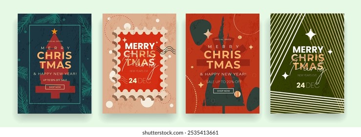 Venta de Navidades. Diseño de fondo Abstractas para Navidades felices y feliz fiesta de año Nuevo. Establecer patrones para publicidad, Web, redes sociales, carteles, Anuncios. Oferta de venta 20%, 50%. Ilustración vectorial.