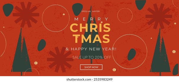 Christmas Sale. Abstract Background Design for Merry Christmas and Happy New Year Party. Patterns for Advertising, Web, Social Media, Posters, Banners. Sale Offer 20%, 50%. Vector Illustration.