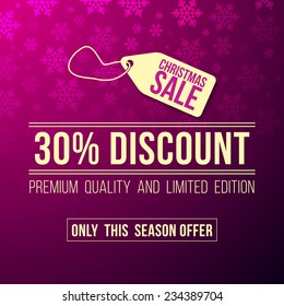 Christmas sale ad with discount sign designed in a modern flat style