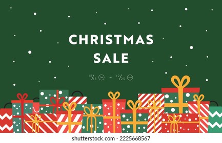 Christmas sale ad template with gifts and presents lined up (green)