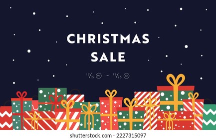 Christmas sale ad template with gifts and presents lined up (blue)