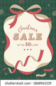 Christmas sale ad template with ribbons for social media posts, banner, card design, etc.