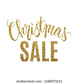 Christmas sale advertisement, calligraphic gold glitter text, vector illustration
