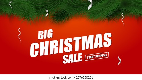 Christmas sale advertising banner. Fir tree decoration and text.