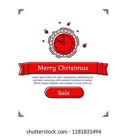 Christmas sale, advertising banner. Holiday decoration. New year template with clock. 
