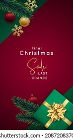 Christmas Sale Advertising flyer brochure. Xmas template for vertical banner, poster, greeting card, instagram stories.