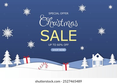 Christmas sale background design in paper cut style