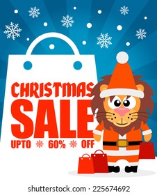 Christmas sale background with funny lion vector