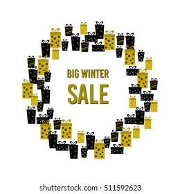 Christmas sale background with gift boxes. Vector illustration