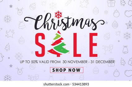 Christmas sale background and icon set pattern. Vector illustration.Wallpaper.flyers, invitation, posters, brochure, banners, calendar