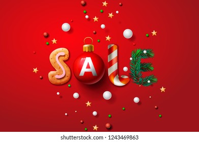 Christmas sale background, promotional poster for Christmas sale, vector illustration.