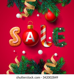 Christmas sale background, promotional poster for Christmas sale, vector illustration.