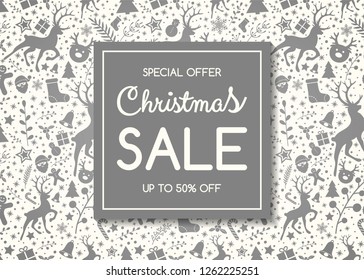 Christmas Sale background with reindeers. Vector.