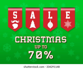 Christmas Sale background with sales ribbon up to 70 %