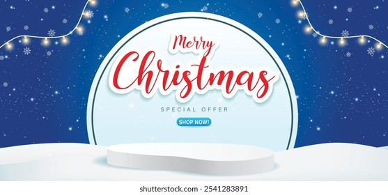 Christmas Sale Background Special Offer Banner with up to 50% with tag and snowman, snow flakes. Vector illustration
