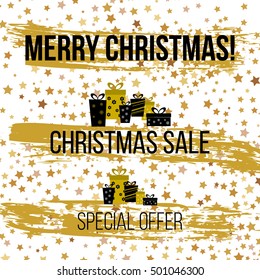 Christmas sale background with stars. Vector illustration