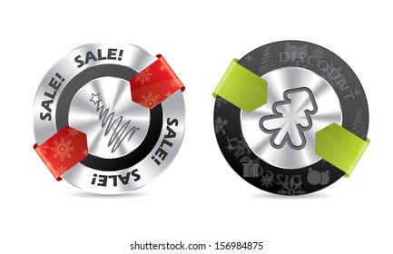 Christmas sale badge design with shadow and color ribbons