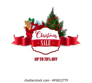 Christmas sale badge , red ribbon banner