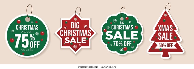 Christmas sale badge and tag design collection design. Christmas badges or labels retail discount deals holidays special offers of new year vector template. Christmas discount badge.